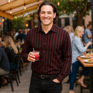 Tasso Elba Men's Maroon Pinstripe Shirt